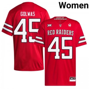 TTU Red Raiders Brock Golwas #45 Red Jersey | Genuine Stitched NCAA Football Women Apparel 16367647