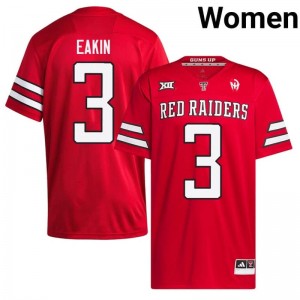 Elite Thread Coy Eakin #3 TTU Red Raiders Red Jersey | Women University Football Stitched Fan Gear 54326038