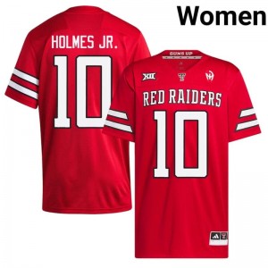 Texas Tech A.J. Holmes Jr. #10 Red Jersey | Genuine Stitched NCAA Football Women Apparel 48607960