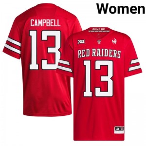 Red Chase Campbell #13 Texas Tech Jersey | Women High School Football Moisture Wicking Stitched 60223026