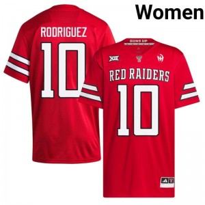 Red Jacob Rodriguez #10 TTU Jersey | Women High School Football Moisture Wicking Stitched 64045746