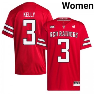 Red Josh Kelly #3 Texas Tech Jersey | Women High School Football Moisture Wicking Stitched 36143304