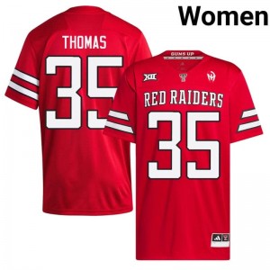 Red Zach Thomas #35 Red Raiders Jersey | Women High School Football Moisture Wicking Stitched 21046062