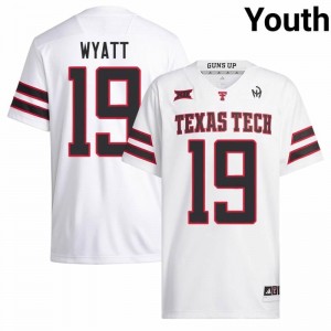 Durable Cam Wyatt #19 Texas Tech White Jersey | Youth University Football Embroidery Fan Gear 22290180