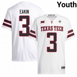Durable Coy Eakin #3 Tech White Jersey | Youth University Football Embroidery Fan Gear 71908890